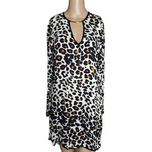 Karina Grimaldi Leopard Print Dual Keyhole Mini Dress Gold Bar Accent XS